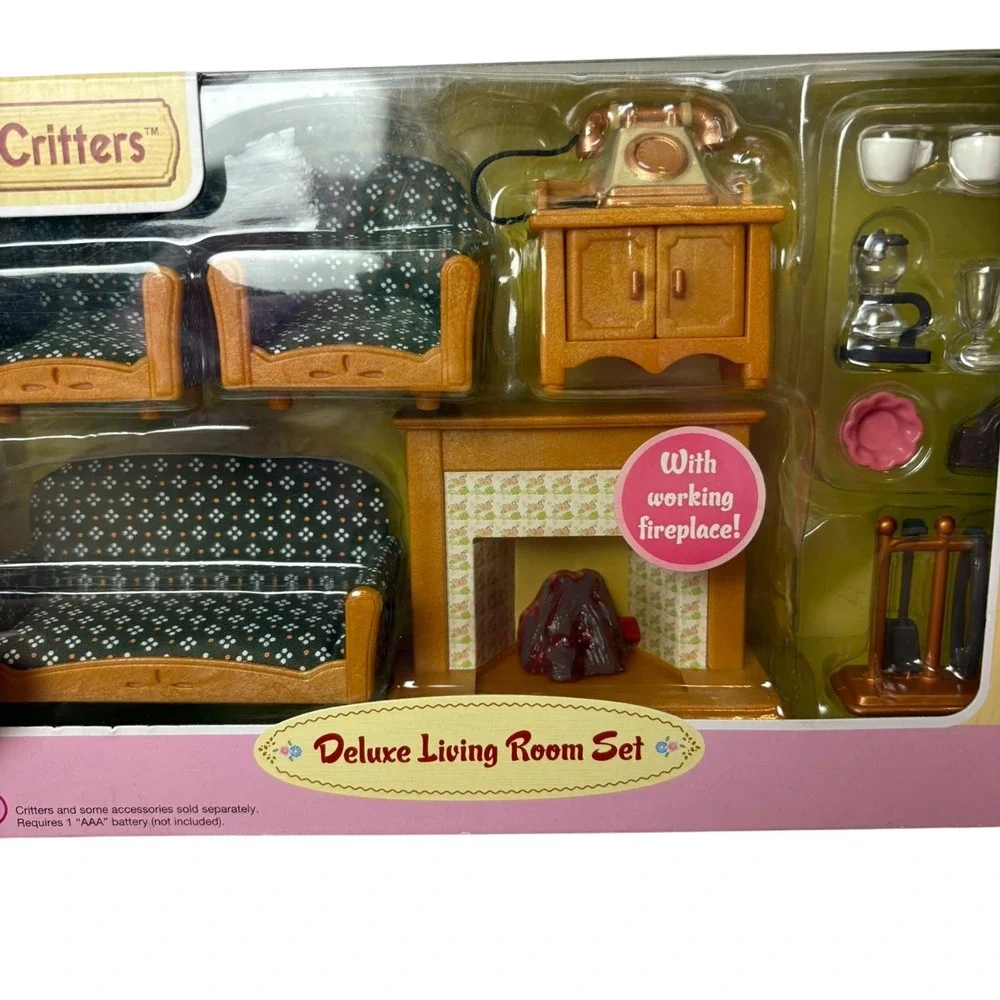Calico Critters Deluxe Living Room Set Furniture Light Up Fireplace‎ CC1456 NEW